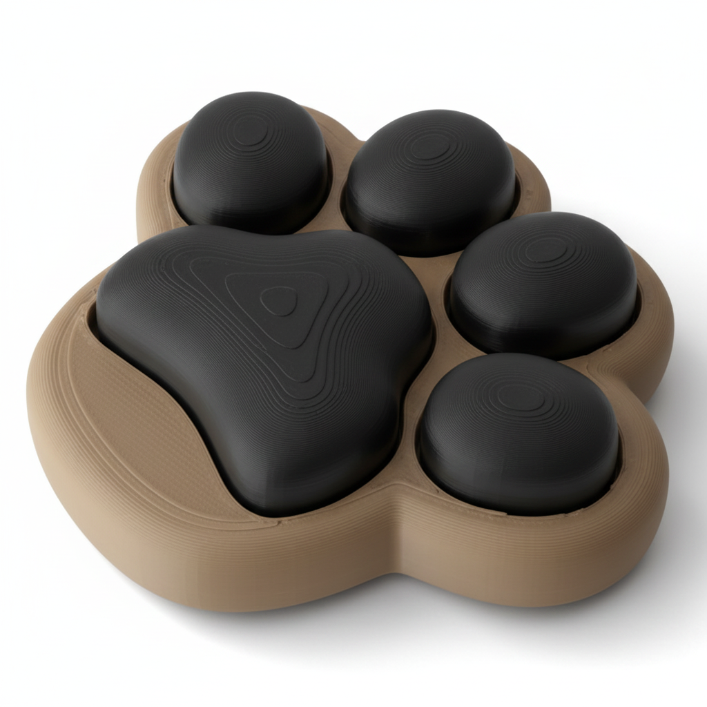 Cat Paw Fidget - Tan Base Black Paw White Background