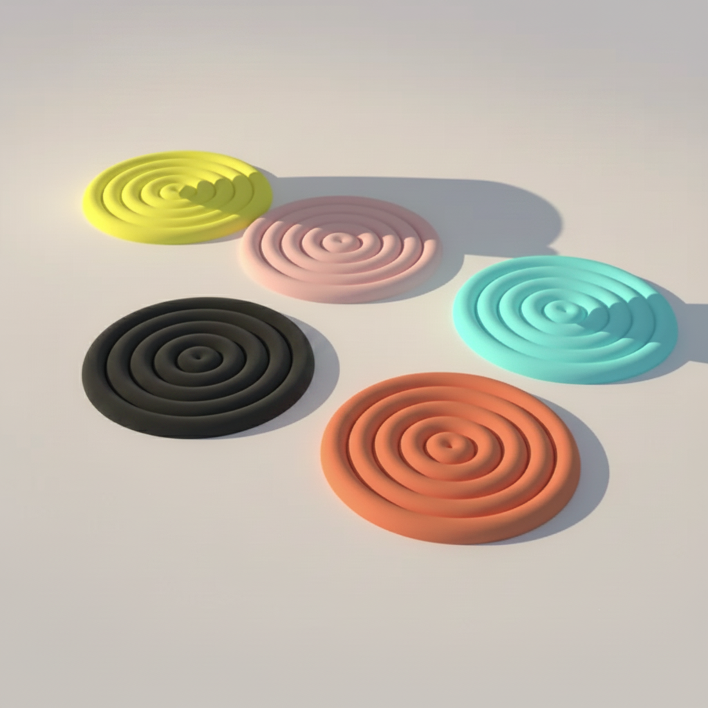 3D Printed Spiral Coaster Set – Black, Yellow, Light Blue, Pink, Orange