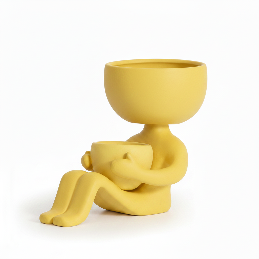 All Yellow Sitting Person Planter
