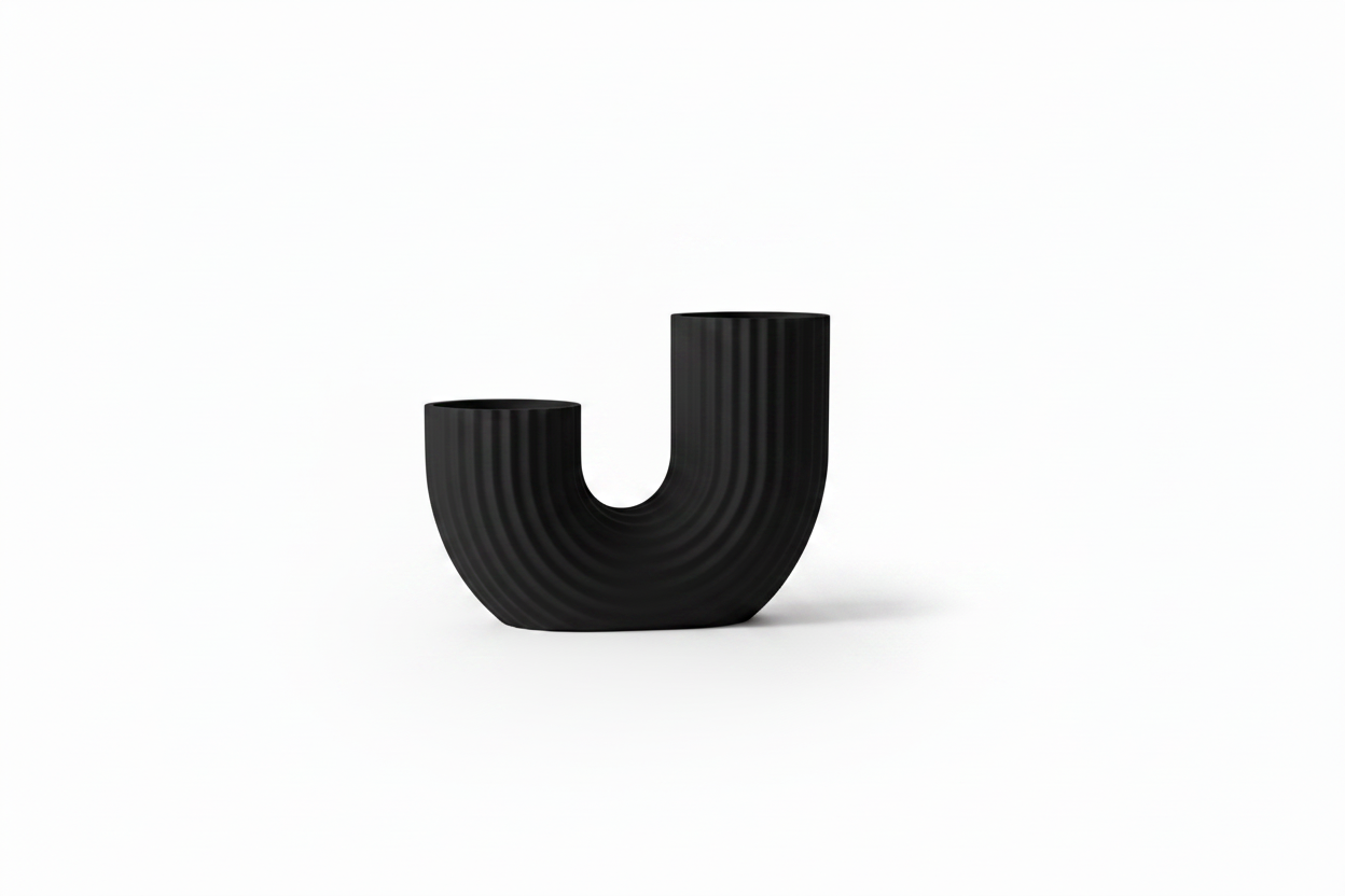 Black Ribbed Arch Vase
