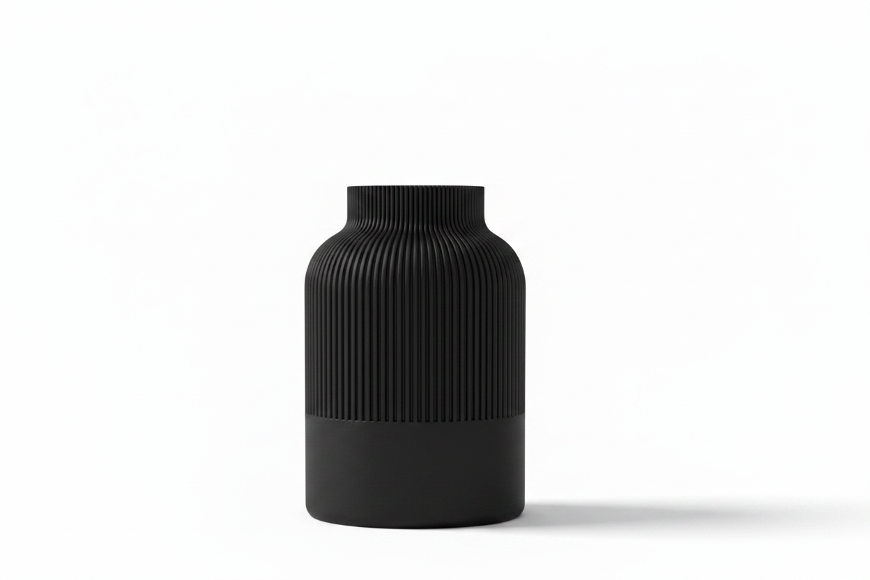 Black Ribbed Tan Vase