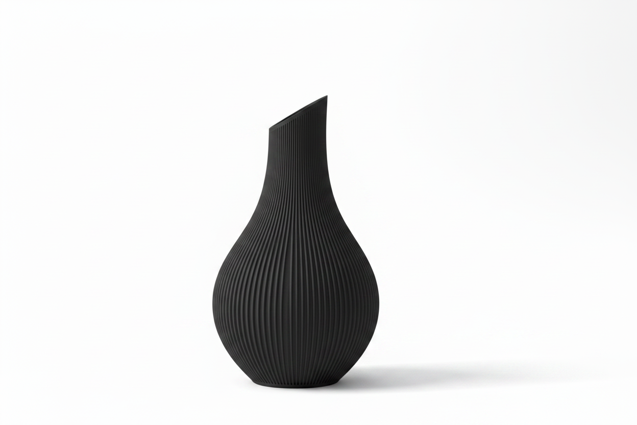 Black Ribbed Vase