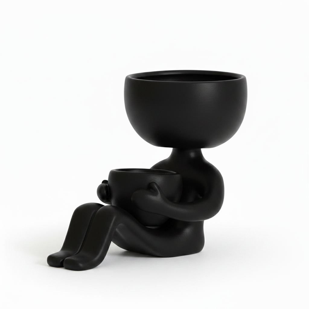 Black Sitting Person Planter