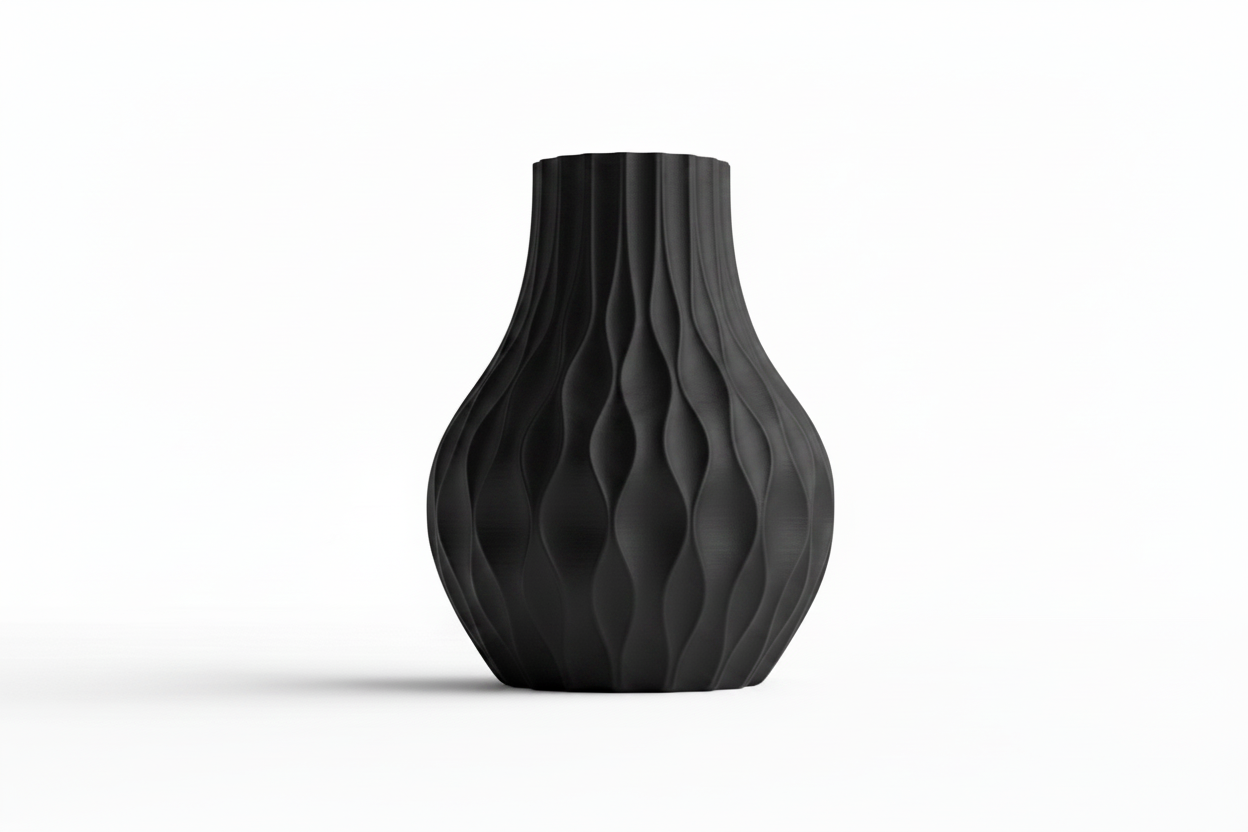 Black Wave Ribbed Vase