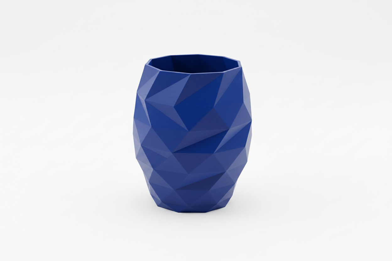Blue Geometric Faceted Vase