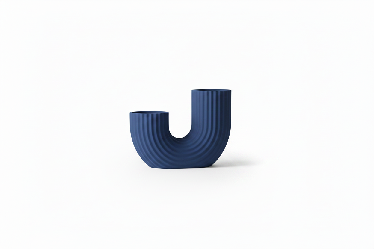 Blue Ribbed Arch Vase