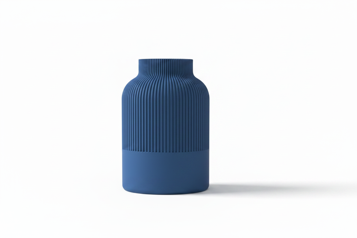 Blue Ribbed Tan Vase