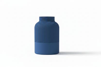 Blue Ribbed Tan Vase