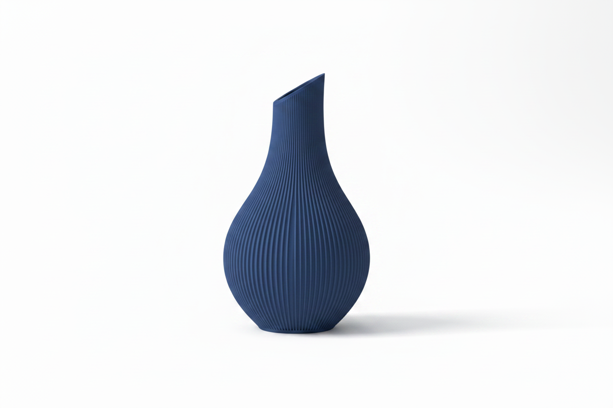 Blue Ribbed Vase