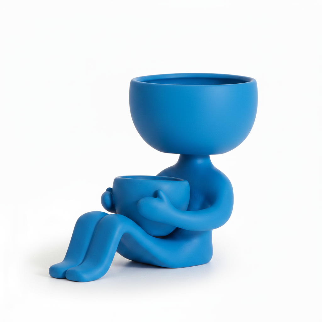 Blue Sitting Person Planter