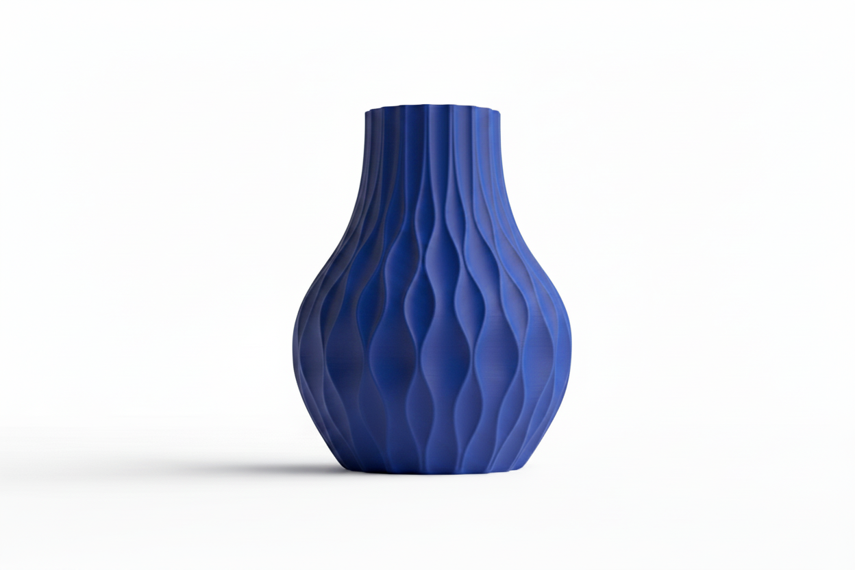 Blue Wave Ribbed Vase