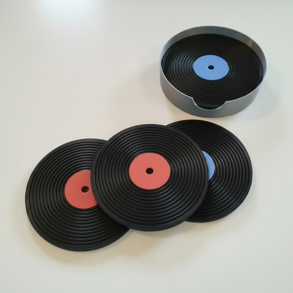 3D Printed Vinyl Record Coaster Set 4 Pack