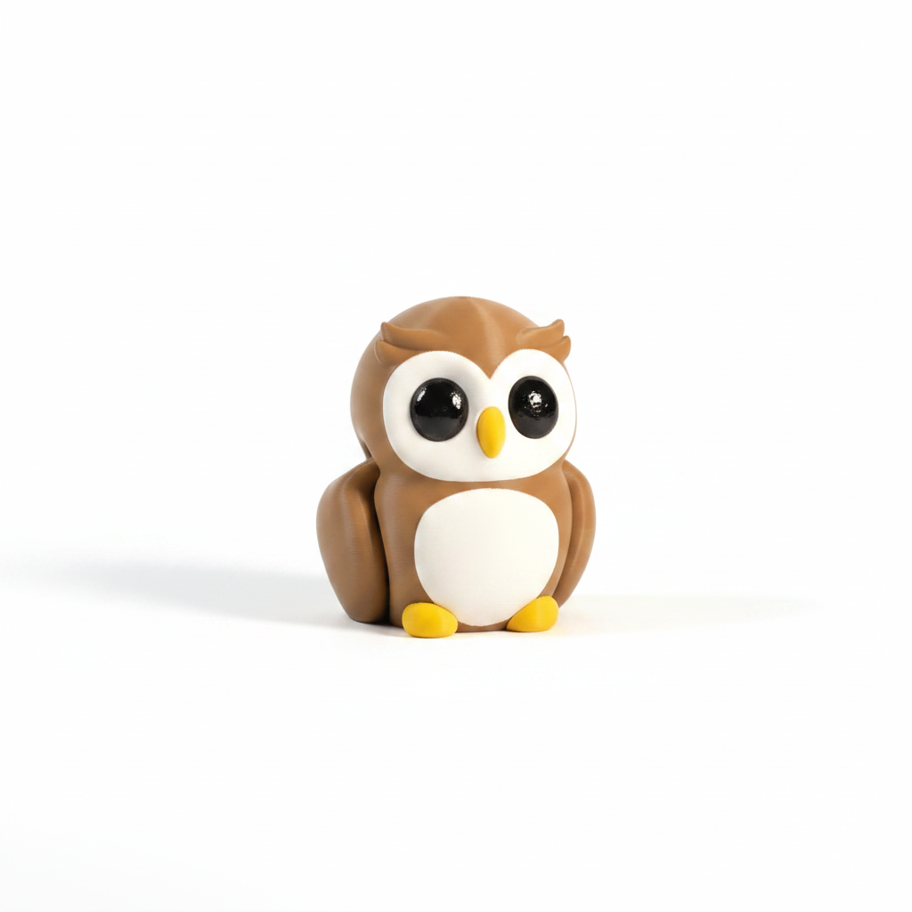 Articulated Baby Owl 3D printed figurine on white background