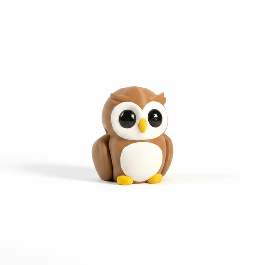 Articulated Baby Owl 3D printed figurine on white background