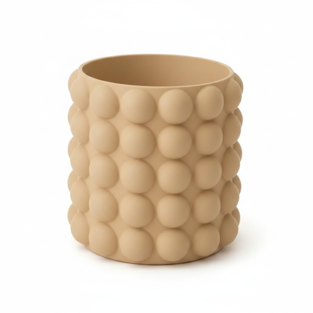 Tan bubble texture pot on white background
