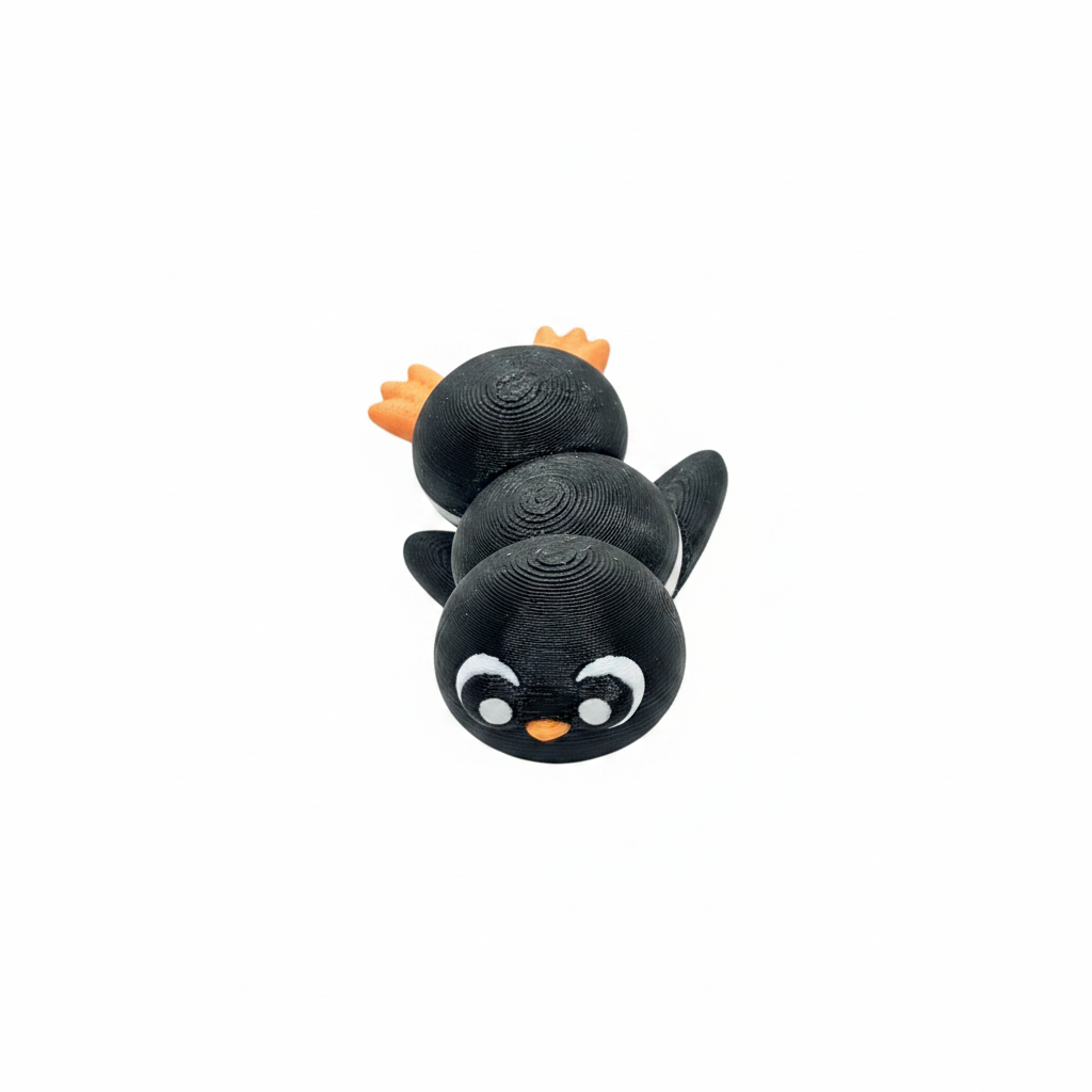 3D printed baby penguin figurine on white background