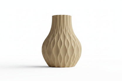 3D Printed Wave Ribbed Vase in tan on white background
