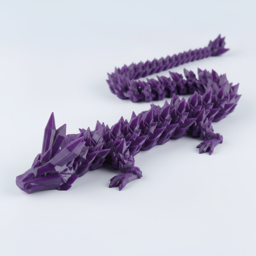 Purple articulated dragon 3D printed fidget toy