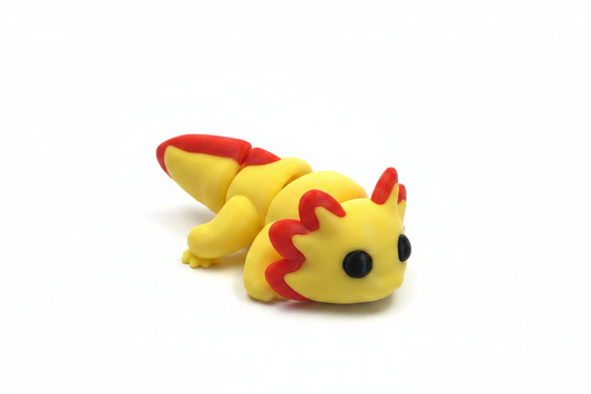 Articulated Baby Axolotl 3D printed figurine in yellow and red