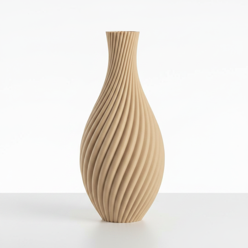 Tan Spiral Ribbed Vase