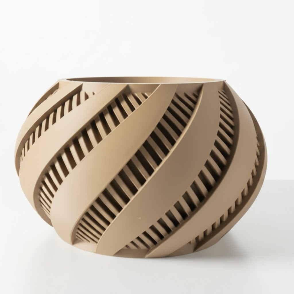 Spiral Lattice Planter in tan on white background