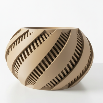 Spiral Lattice Planter in tan on white background