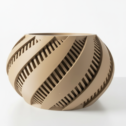 Spiral Lattice Planter in tan on white background