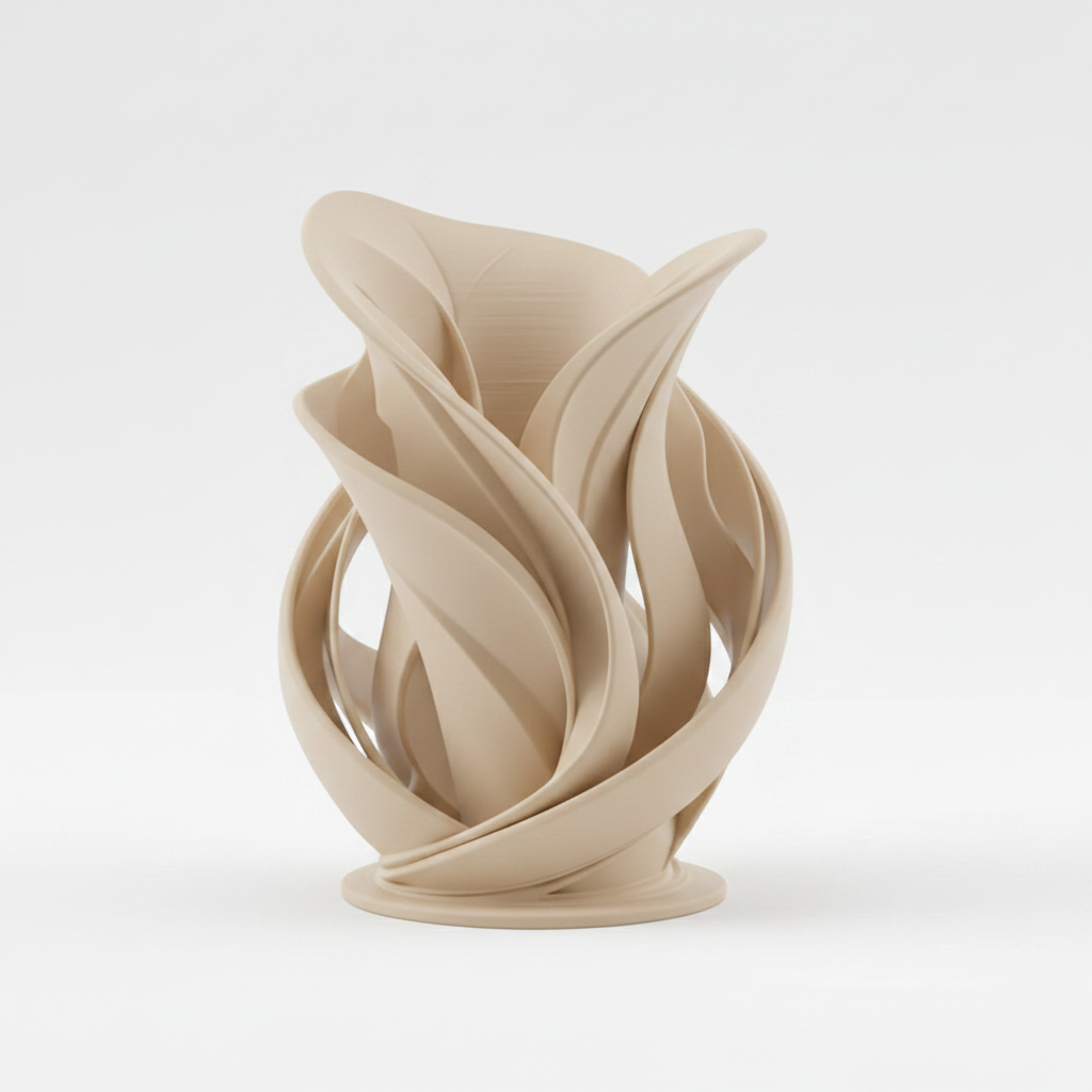 Tan Flame Petal Spiral Vase on white background