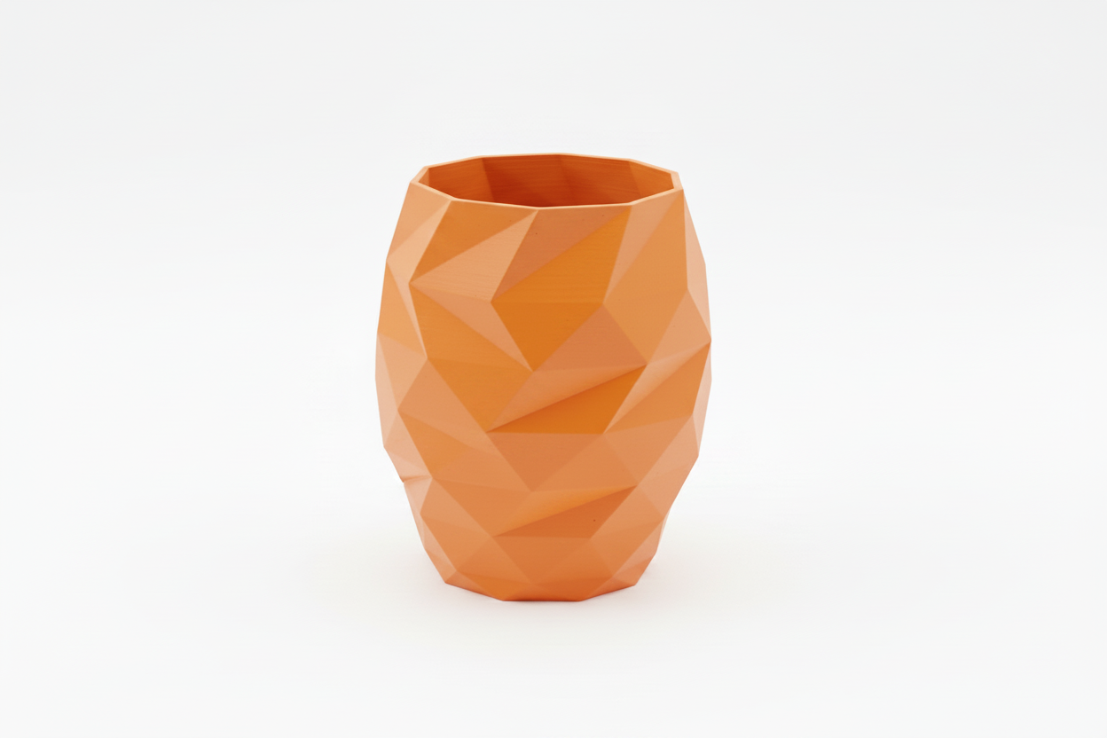 Orange Geometric Faceted Vase