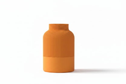 Orange Ribbed Tan Vase