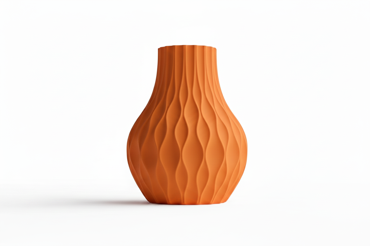 Orange Wave Ribbed Vase