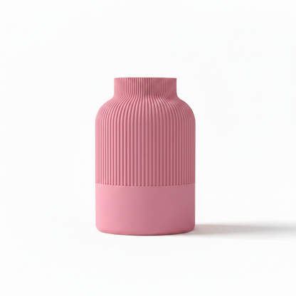Pink Ribbed Tan Vase