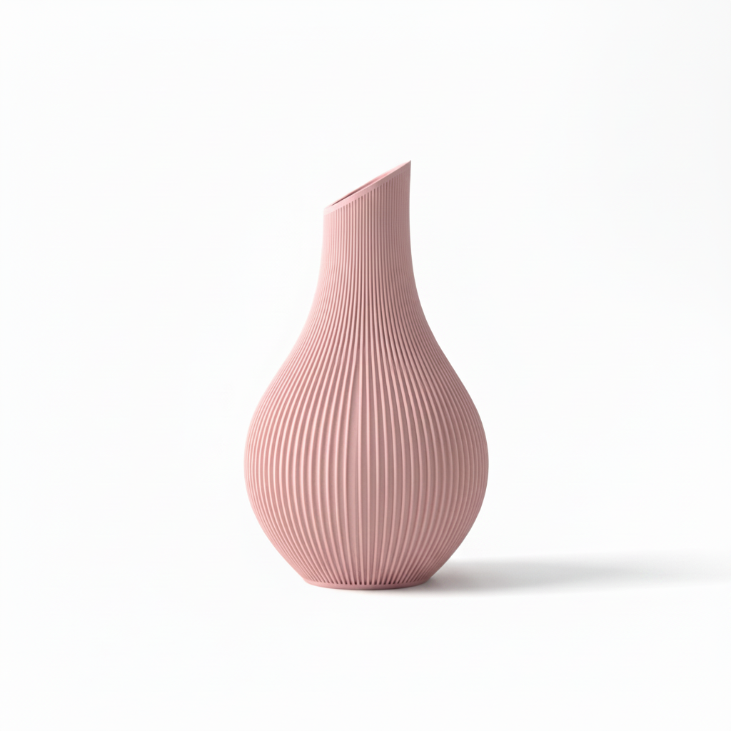 Pink Ribbed Vase