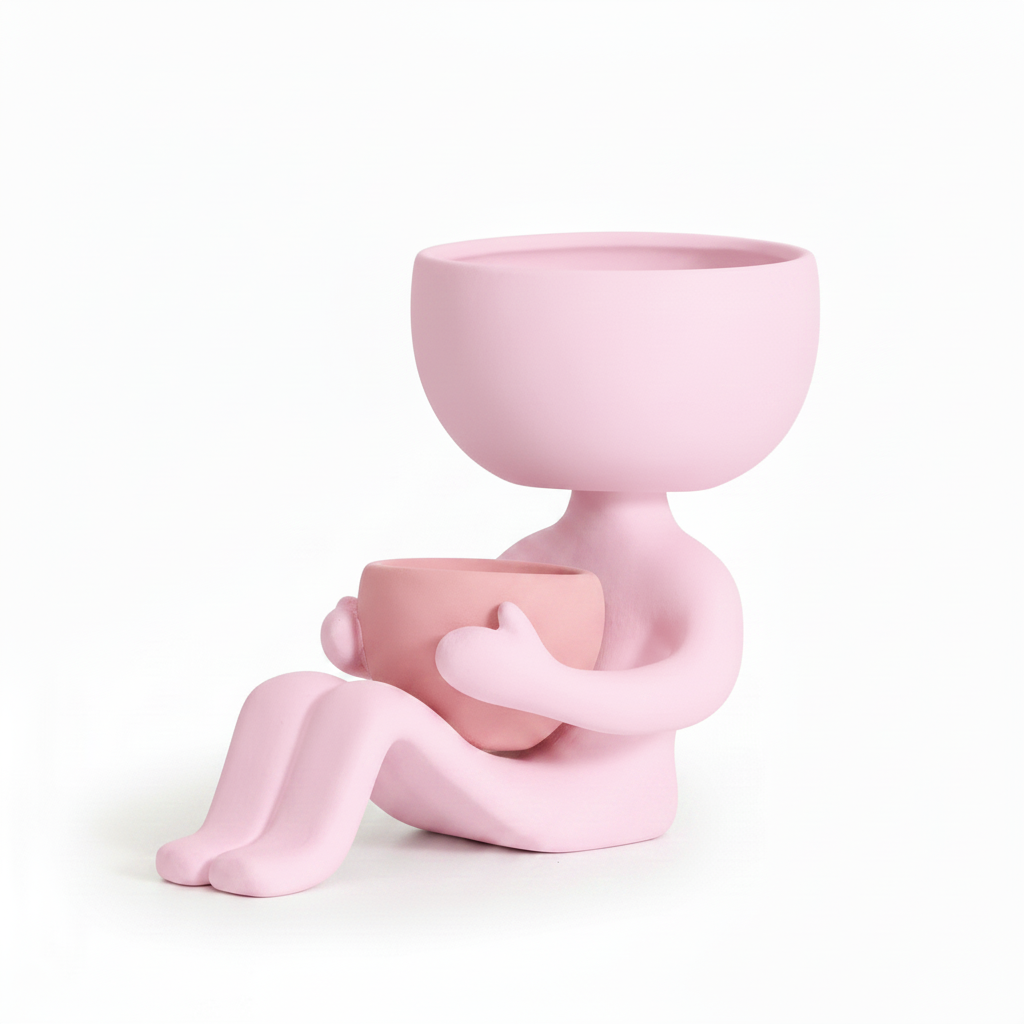 Pink Sitting Person Planter