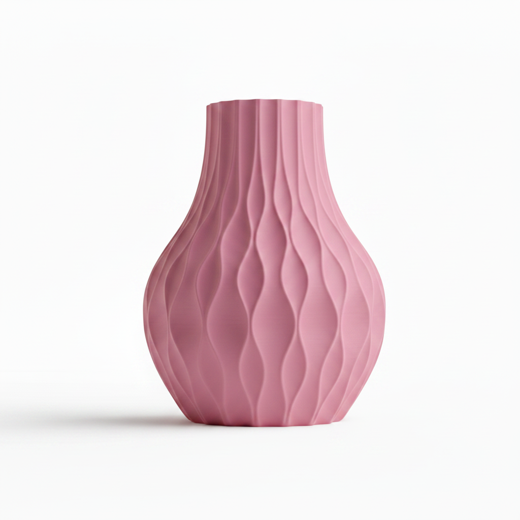 Pink Wave Ribbed Vase