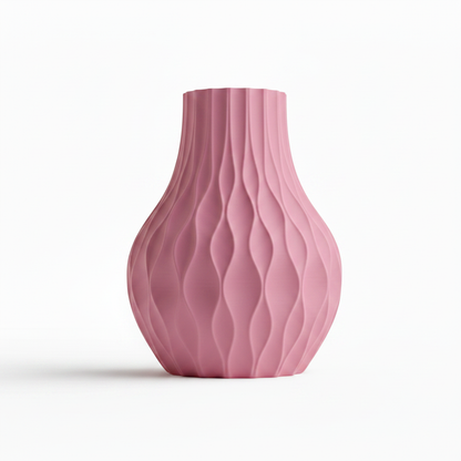 Pink Wave Ribbed Vase