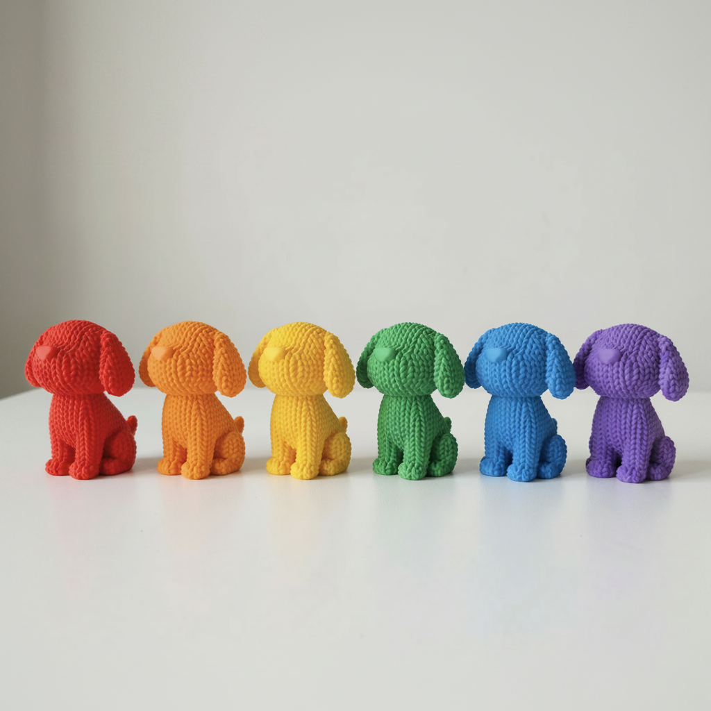 Rainbow 3D Printed Puppy Figurines 6 Pack