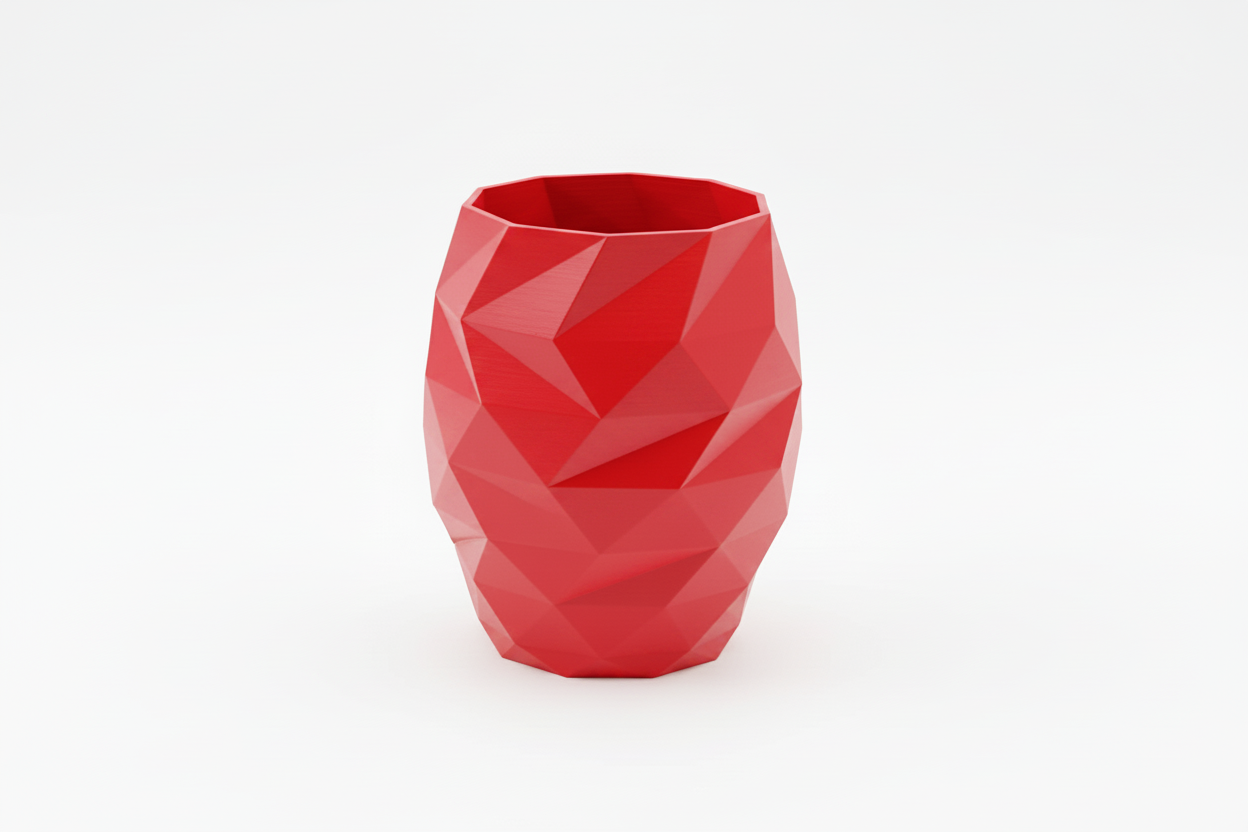 Red Geometric Faceted Vase