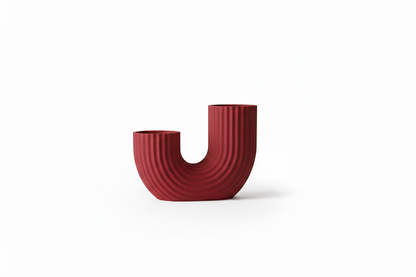 Red Ribbed Arch Vase