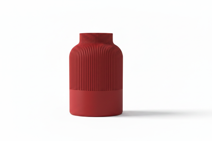Red Ribbed Tan Vase