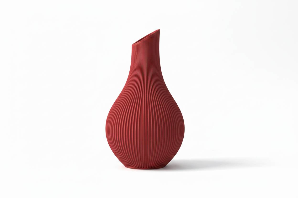 Red Ribbed Vase