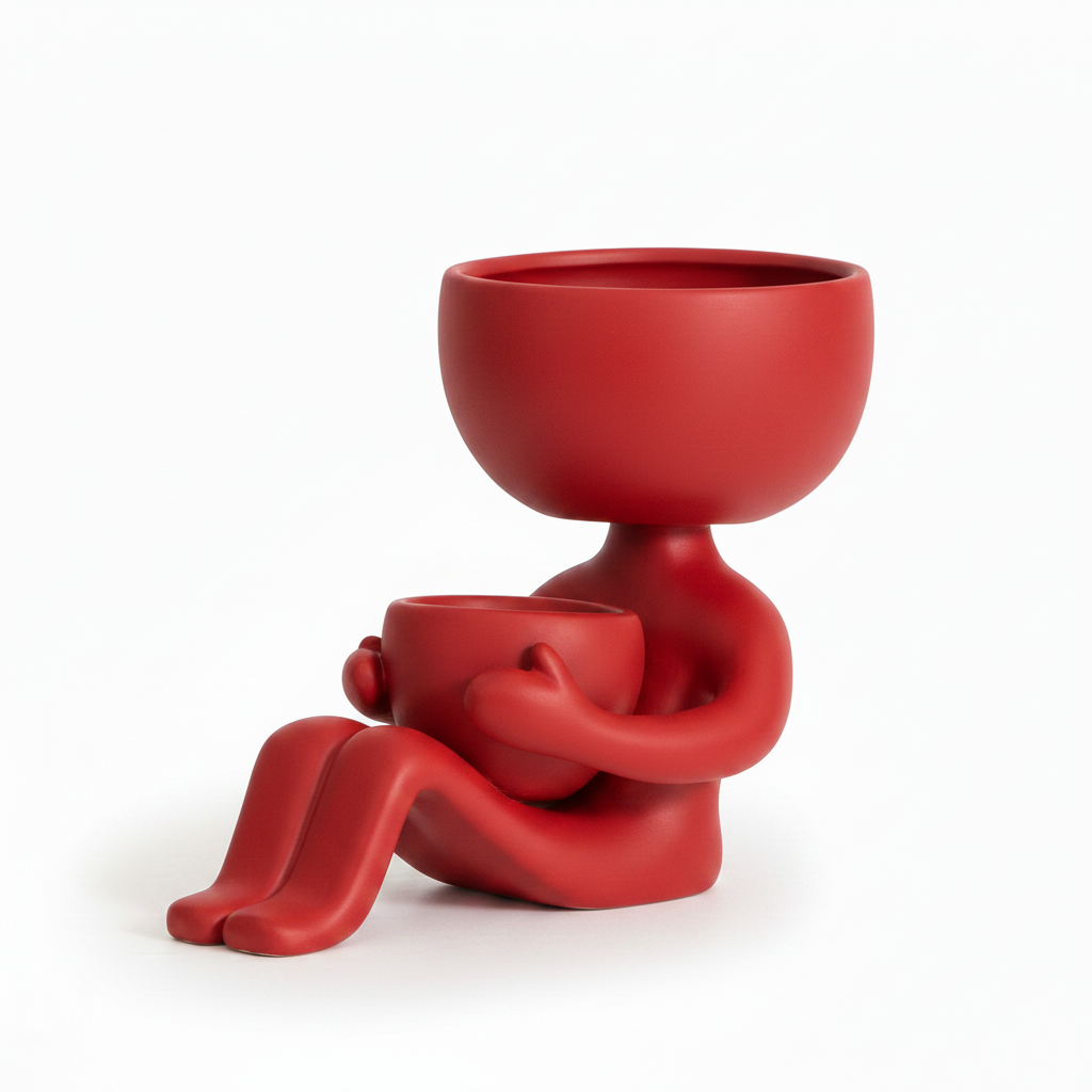 Red Sitting Person Planter