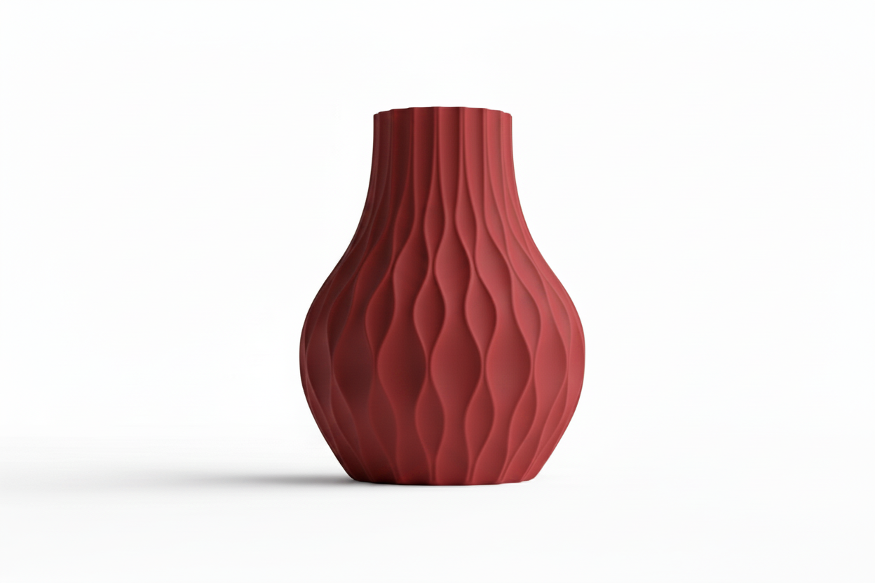 Red Wave Ribbed Vase