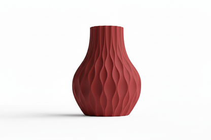 Red Wave Ribbed Vase