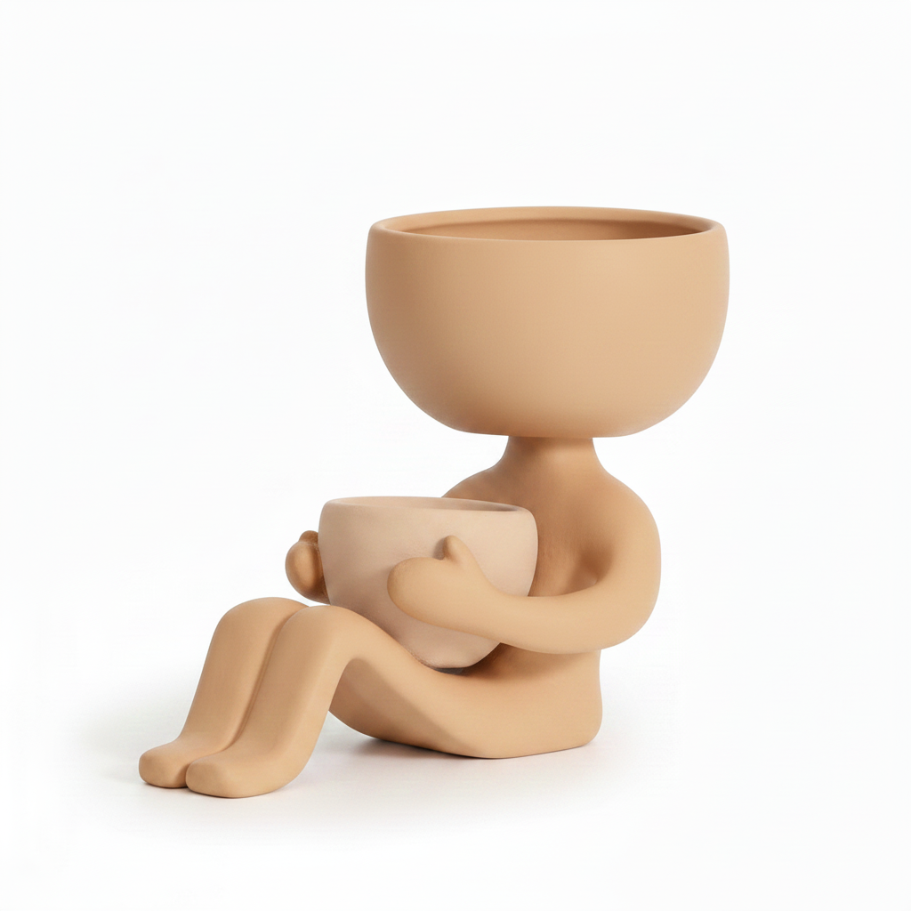 Tan Sitting Person Planter