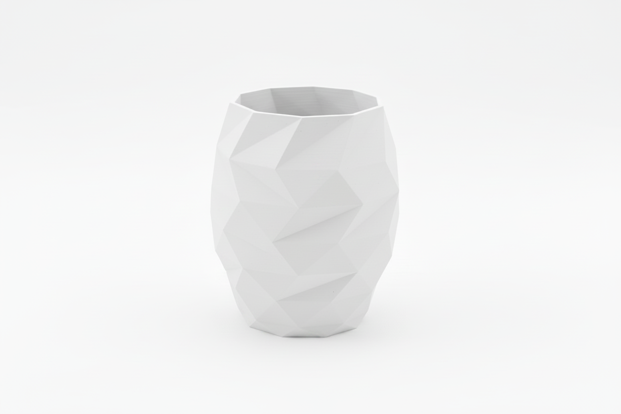 White Geometric Faceted Vase