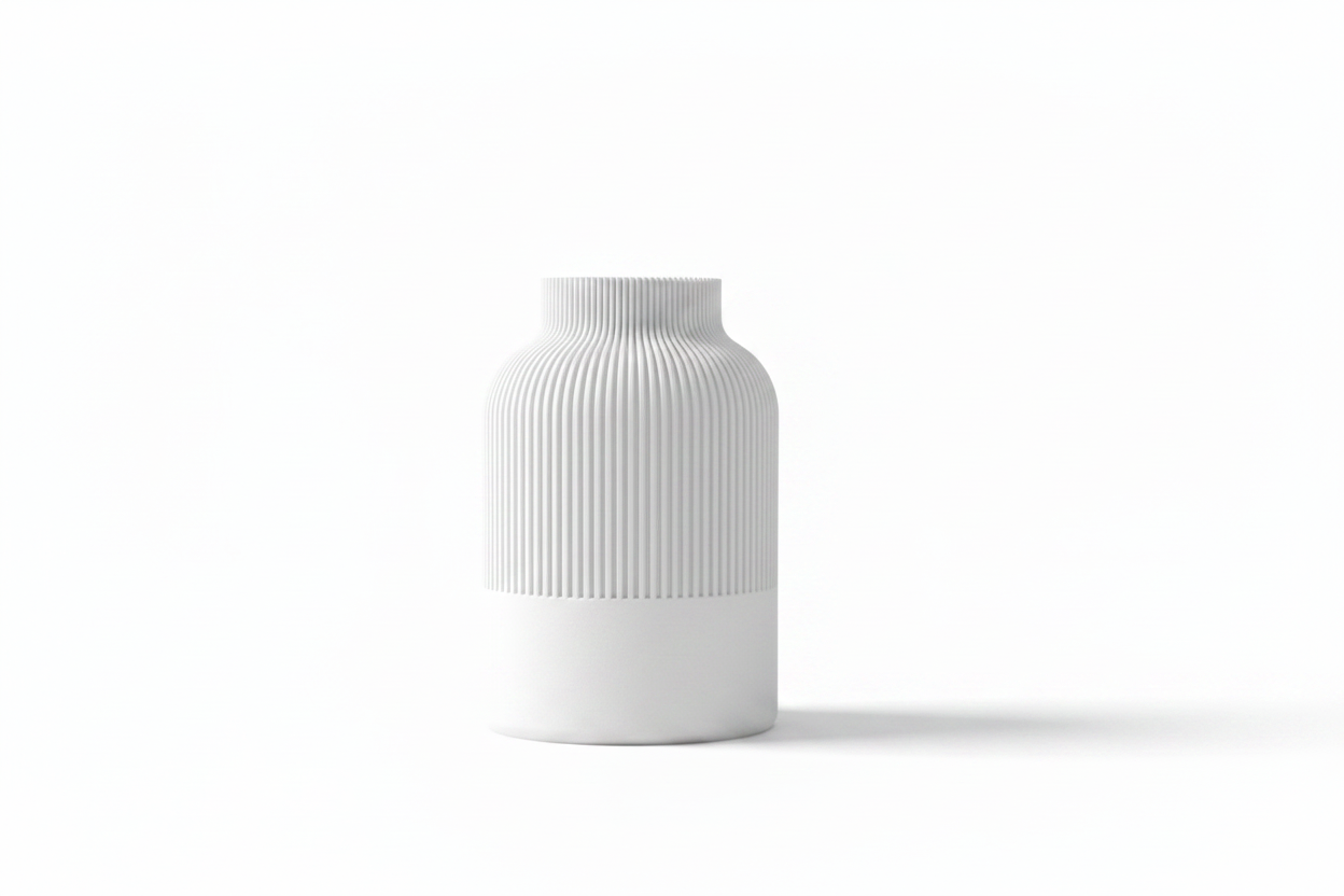White Ribbed Tan Vase