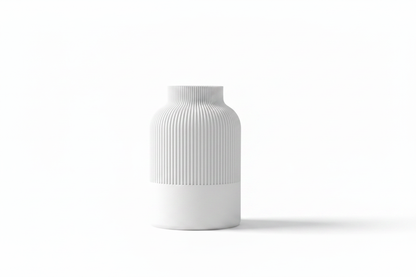 White Ribbed Tan Vase