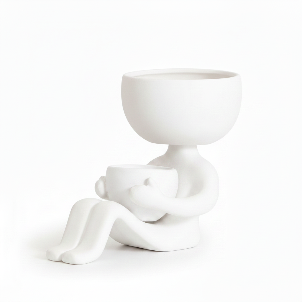 White Sitting Person Planter