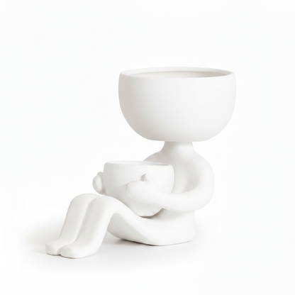 White Sitting Person Planter